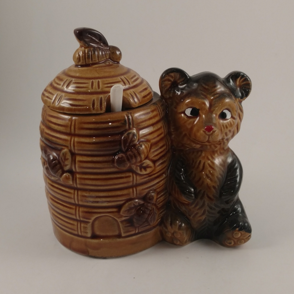 Bear Bee Honey Jar With Spoon Vintage